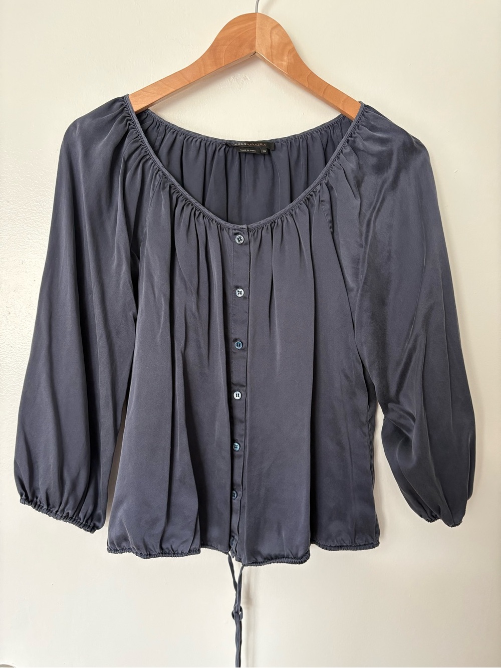 BCBGMaxAzria Slate Blue Scoop-Neck Button Front Blouse